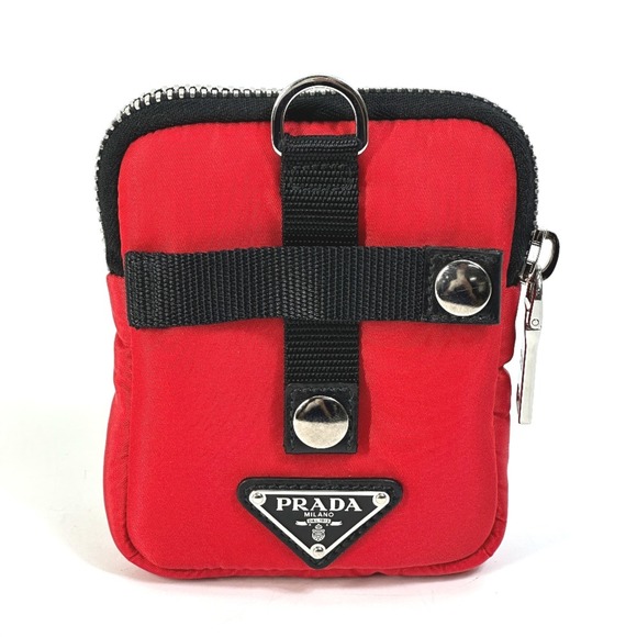 PRADA 2NA026 triangle logo triangle logo plate Bicolor Pouch Red Black - Picture 1 of 10